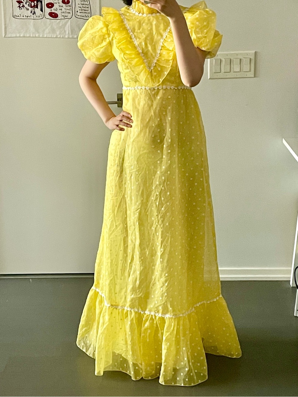 Vintage yellow Swiss dots dress